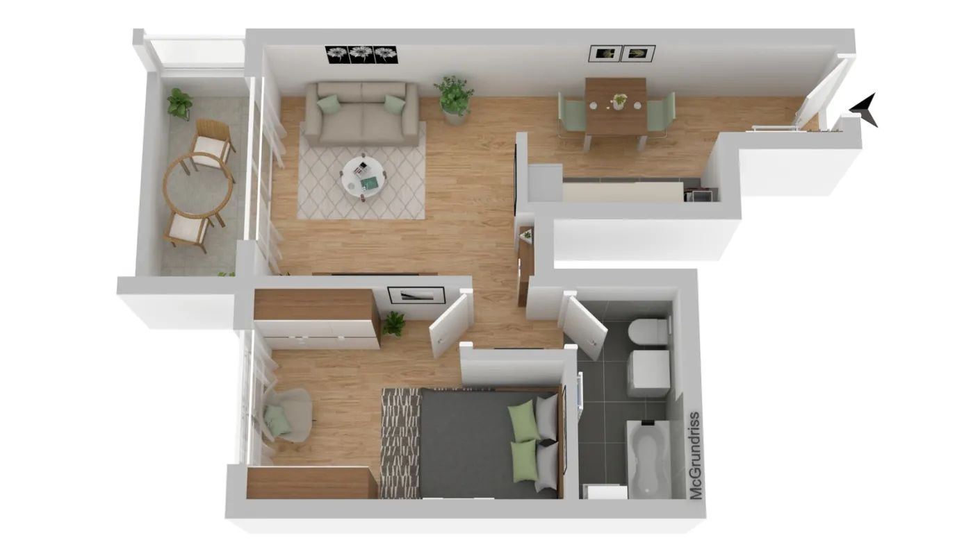 3D-Grundriss einer Beispielwohnung im Acapulco III